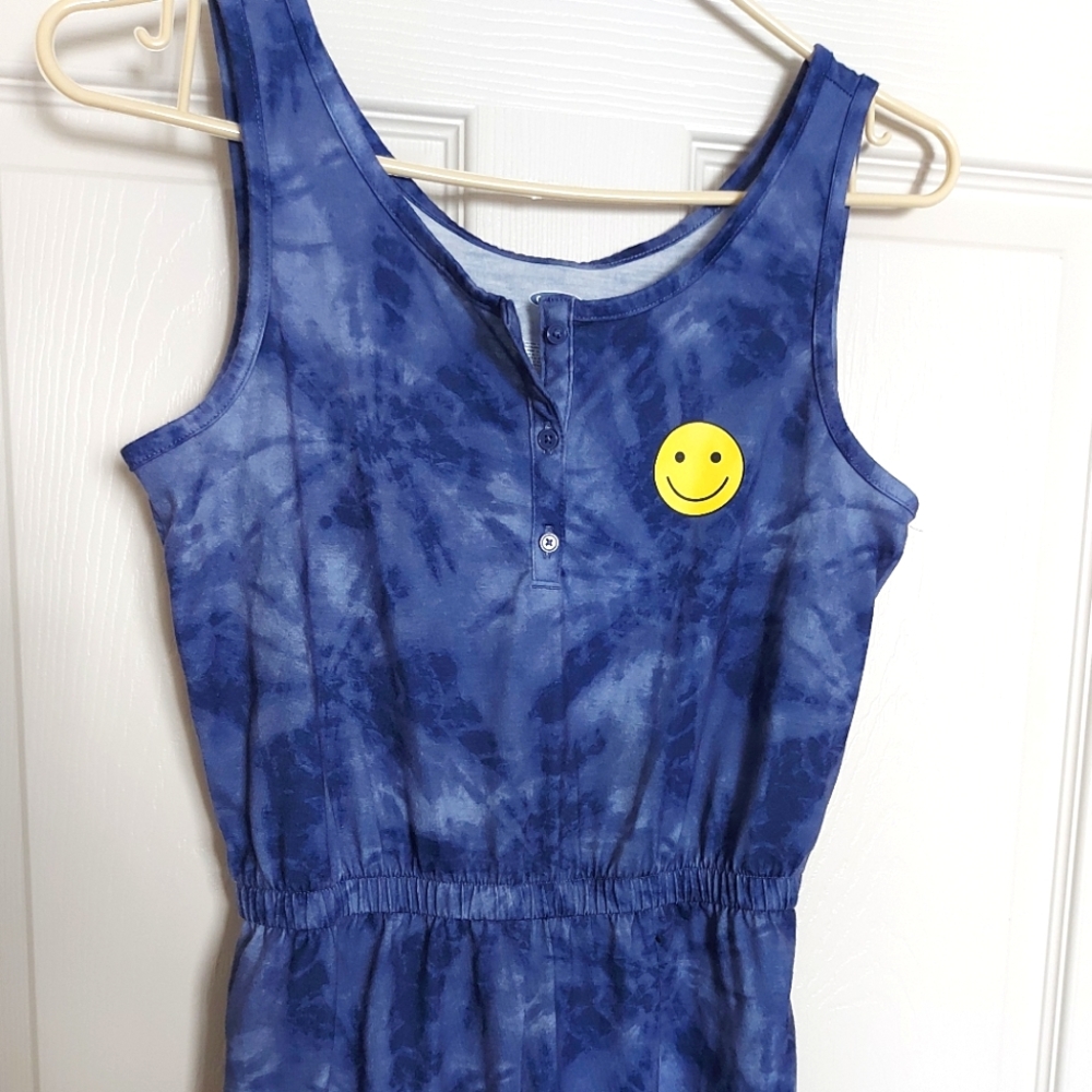 Sleeveless Jumpsuit/Romper in Blue Tie-dye with a Happy Face from Old Navy